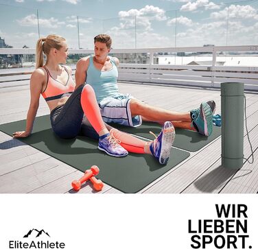 Килимок для йоги EliteAthlete 183×61×0,6 см, нековзкий, з ременем і сумкою, для фітнесу, пілатесу, тренувань, Deep Forest