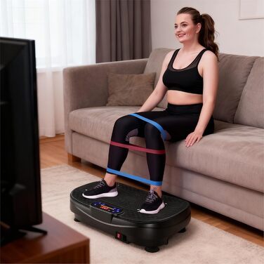 Вібраційна платформа для дому - тренажер для схуднення та формування тіла з 120 рівнями, 5 режимами, з еластичними стрічками та пультом дистанційного керування, для спалювання жиру та нарощування м'язів, ідеально для дому та домашнього спортзалу, чорного 