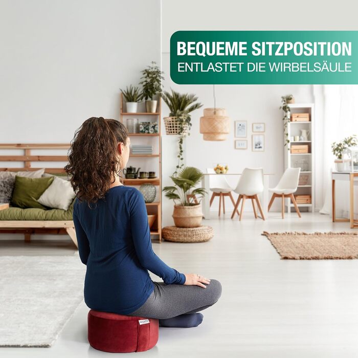 Йога подушка для медитації – кругла подушка з наповнювачем з лушпини гречаної – 30 см, 14 см, збірна інструкція (PDF) – фіолетовий оксамит