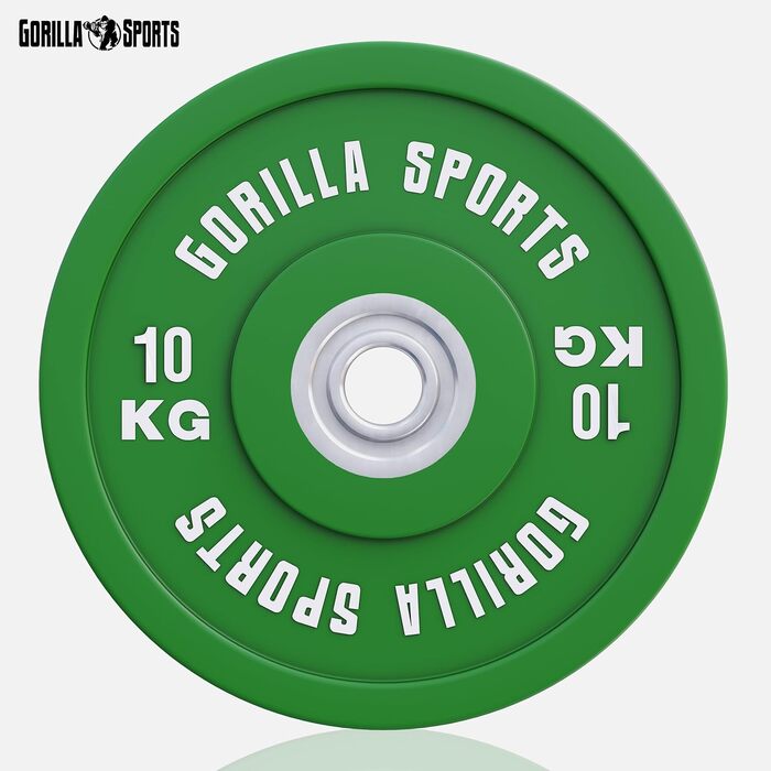 Бамперні диски GORILLA SPORTS 10 кг, гумові, 50 мм, для штанги, гантель, олімпійські, чавунні