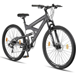 Гірський велосипед Licorne Bike Strong 2D Premium 29 дюймів, дискові гальма, 21 швидкість, повна амортизація, антрацит, для хлопців, дівчат, жінок і чоловіків