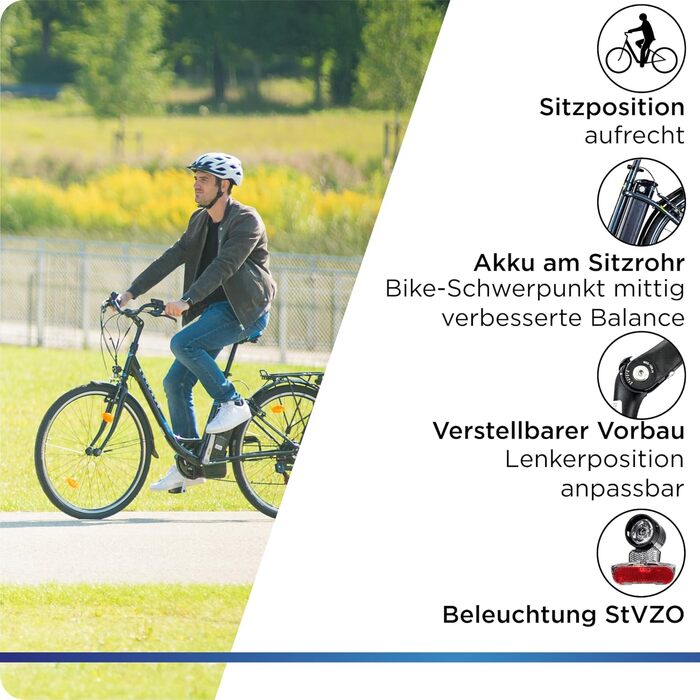 Жіночий електровелосипед ZÜNDAPP City 28 дюймів, 6 швидкостей, V-гальма, підсвітка, ретро Hollandrad Z505 для зросту 160-185 см