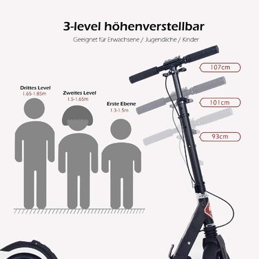 ISE Roller 200mm Big Wheel: Скутер з великим колесом 200 мм, подвійне гальмо, амортизація, складний, для дорослих та дітей, до 100 кг, з ремінним ременем та ручним гальмом, спортивний стиль