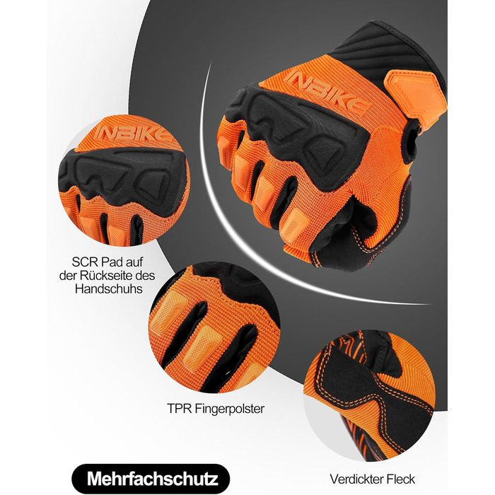 Рукавички INBIKE TB для офроуду: повний захист, підкладки з TPR, SCR-підкладка для гнучкості (Оранжевий, L)