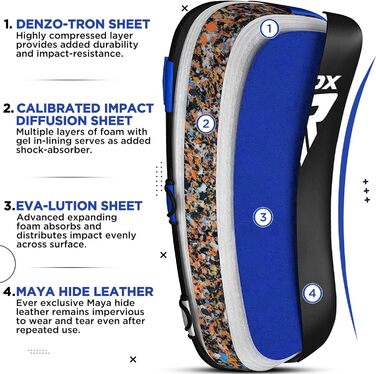 Шлагбафер RDX для бойових мистецтв, Curved Trittschlagpolster для кікбоксингу, Муай Тай, тренувальні снаряди для боксу з Maya Hide шкіри, MMA Thai Pads, Boxpratzen, Boxpads (1 шт.), універсальний розмір