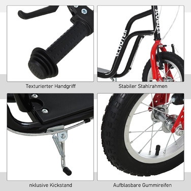 Дитячий самокат HOMCOM Scooter City Scooter від 5 років кікборд з 12 дюймовими пневматичними шинами в чорному кольорі 120x58x75-80 см для безпечної їзди