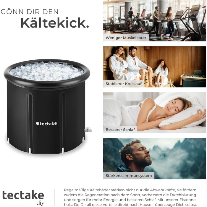 Тектейк® Ванна для криотерапії з кришкою, бак для крижаних ванн, ванна для криотерапії, бак для льоду, надувна ванна, складана ванна для дорослих для холодової терапії та спортсменів - Ø 90 x 75 см