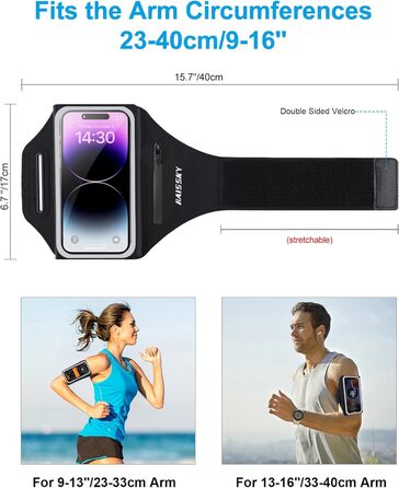Спортивний браслет для телефону: фіксатор для бігу, чорний, на 6.9 дюйми, з кишенею для навушників (iPhone, Galaxy)