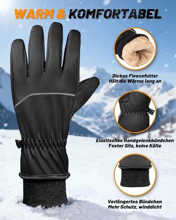 Водонепроникні зимові рукавички GXCROR для чоловіків та жінок, з підтримкою сенсорного екрану, утеплені Thinsulate, для катання на лижах, велосипеді, прибирання снігу та робіт на відкритому повітрі, до -20°C, термоізоляція (S)