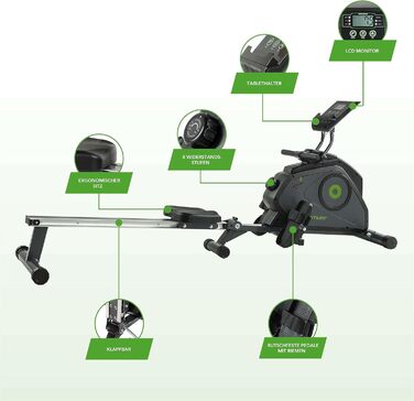 Гребний тренажер Tunturi Cardio Fit R30 для дому, магнітна система гальмування, складаний, компактний