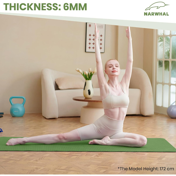 Килимок для йоги Narwhal TPE 190x80x0.6 см - антиковзаючий, для фітнесу, спорту та занять вдома