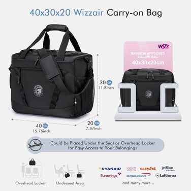 Чоловіча спортивна сумка BAGZY 40x30x20 для ручної поклажі Wizzair з відділенням для взуття, водонепроникна, дорожня, для спортзалу, тренувань, подорожей