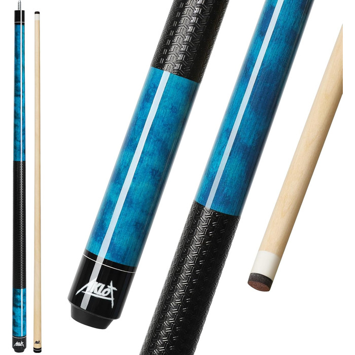 AKLOT Більярдний кий 58' (18oz-21oz) - канадський клен, шкіряна насадка 13mm, 3D ручка, прецизійне з'єднання, для гравців (блакитний, 600g)