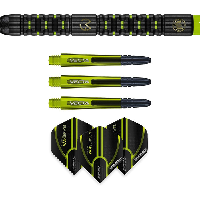 Дротики WINMAU Michael Van Gerwen MvG Adrenalin 22 г професійні, вольфрамові, з м'яким наконечником, комплект з оперенням і стрижнями