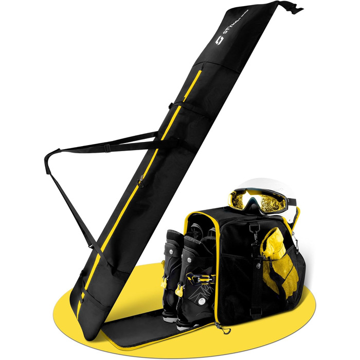 Набір для сноуборду STYNGARD: сумка для сноуборда (120-160 см) та сумка для черевиків з відділенням для шолома (40 л) з вентиляційними гратами, модель St. Moritz (чорний-жовтий)