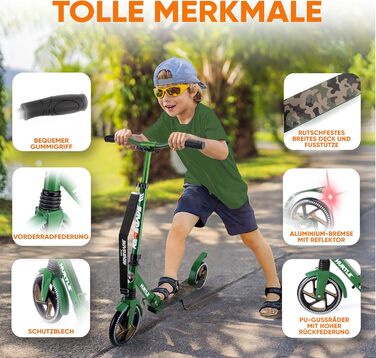 Міський ролер Hurtle Roller Kinder 10 років – складний, регульований по висоті 84–98 см, самокат для дітей та дорослих зі стійкою, з ремінком, до 100 кг, камуфляж