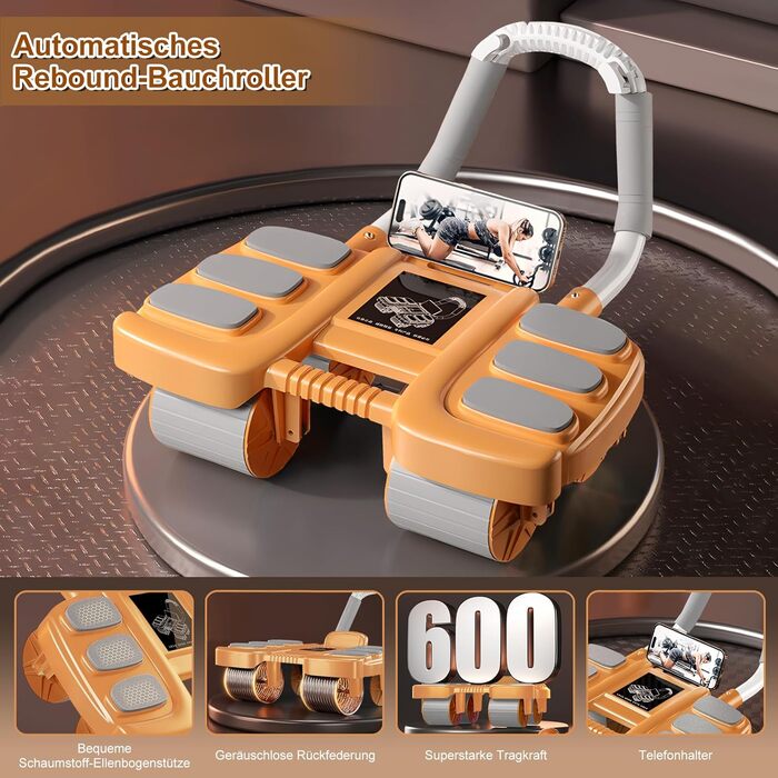 Ролер для пресу з опорою на лікті, автоматичний відскок, тренажер для пресу для жінок та чоловіків (Оранжевий)