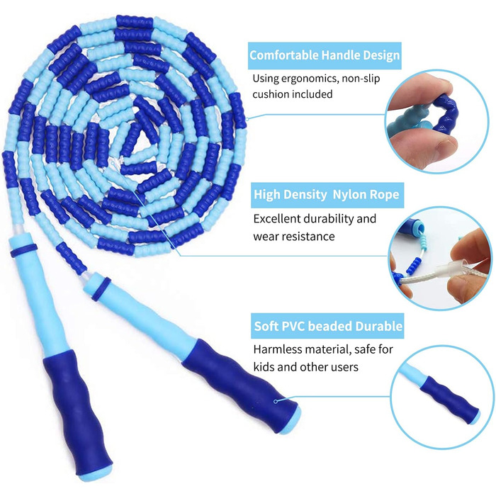 Стрибкове канат Leeboom: регульована довжина, без перекручування, сегментований, з м'якими кульками, для дітей, чоловіків та жінок, для схуднення, 2.5 м, чорний