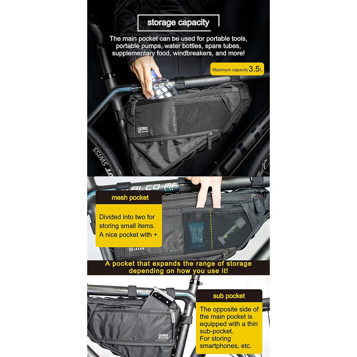 Велосипедна трикутна сумка GORIX GX-FB Pelican, розширювана, 3.5 л, водонепроникна, для шосейних та гірських велосипедів