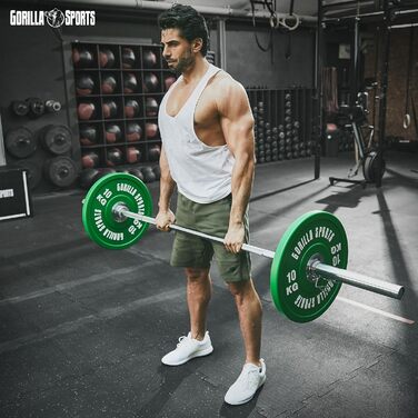 Бамперні диски GORILLA SPORTS 10 кг, гумові, 50 мм, для штанги, гантель, олімпійські, чавунні