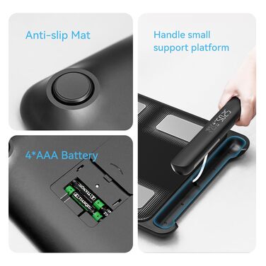 Ваги Fitdays Smart для аналізу складу тіла з 8 електродами, Bluetooth, чорні (FG2202WB) - BMI, м'язи, жир, вода