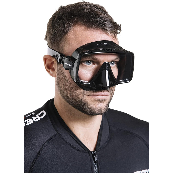 Маска для снорклінгу Cressi SF1 Quadratische з сухим сноркелем - Чорна/380 UV Блакитне скло-Помаранчевий