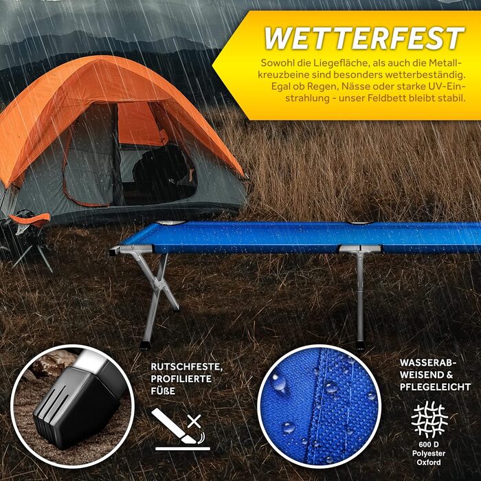 Намет-ліжко TRESKO XXL для кемпінгу, сталевий каркас, 150 кг, 210 x 90 x 42 см, блакитний