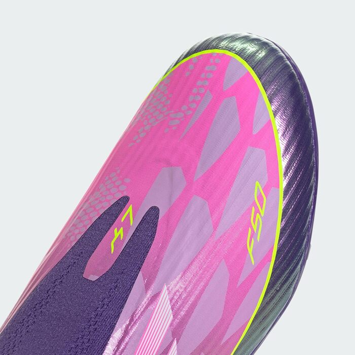 Дитячі футбольні бутси adidas F50 League без шнурівків для твердого поля (33 EU, фіолетовий, білий, лимонний)