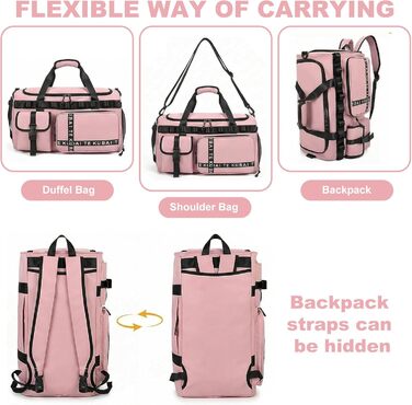 Спортивна сумка для подорожей 65Л з відділенням для взуття та мокрих речей, містка сумка для залу, плавання та коротких поїздок (Рожева)