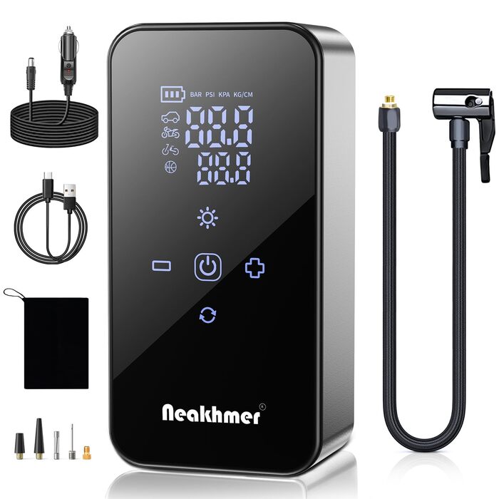 Електричний повітряний насос для велосипеда з акумулятором 150PSI: компресор з акумулятором 6000mAh, манометром для велосипедів, мотоциклів та автомобілів