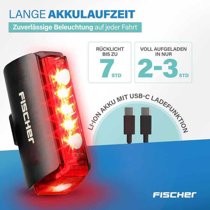 LED акумуляторний задній ліхтар Fischer Stableuchte для велосипеда, зарядний, IPX4, чорний, TWIN (акумуляторний ліхтар + TWIN STOP)