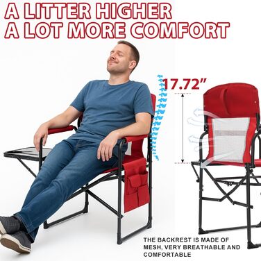 Кемпінговий стілець LEADZM складний з бічним столиком та відділенням для зберігання, вентильована спинка, 10 кг вантажопідйомність, 600D Oxford тканину, металевий каркас, 6x60x9 см, легкий та компактний для відпочинку на природі, риболовлі, фестивалів (2 