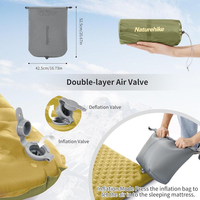 Килимок туристичний Naturehike Ultraleichte 3.5R, самонадувний, зелений, для кемпінгу, трекінгу, альпінізму, подорожей