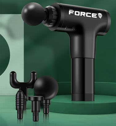 Перкусійний масажер Renew Force, чорний, 120 Вт, 10 насадок, акумуляторний/мережевий