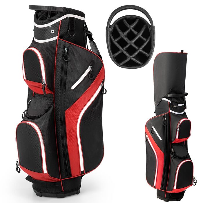 Сумка для гольфу LIFEZEAL Stand Bag з 14 відділеннями, з підтримкою, з ременем, тримачем для напоїв, 9 кишень, ізольованою кишенею, тримачем для парасольки, для чоловіків та жінок (червона)