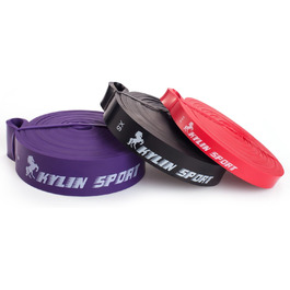 Еластичні фітнес-стрічки KYLIN SPORT для тренувань, йоги, пілатесу, підтягувань, кросфіту, силових вправ, набір 3 шт (червона, чорна, фіолетова)