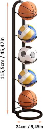 Стійка для зберігання м'ячів: баскетбольних, футбольних, волейбольних (5-ярусна, біла/чорна)