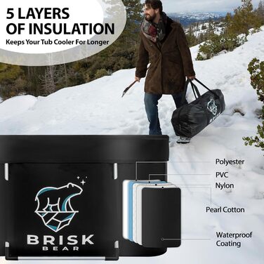 Еліптична ванна для криотерапії XL від Brisk Bear з кришкою – велика ванна для відновлення після спорту з цифровим таймером – холодне занурення для розслаблення та зняття напруги