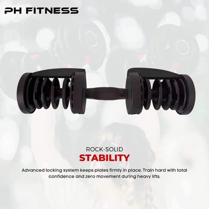 Регульована штанга 24 кг – окрема – 15-в-1, обертання однією рукою – 2,5–24 кг – компактна, економна штанга для домашнього спортзалу та силових тренувань (чорна)