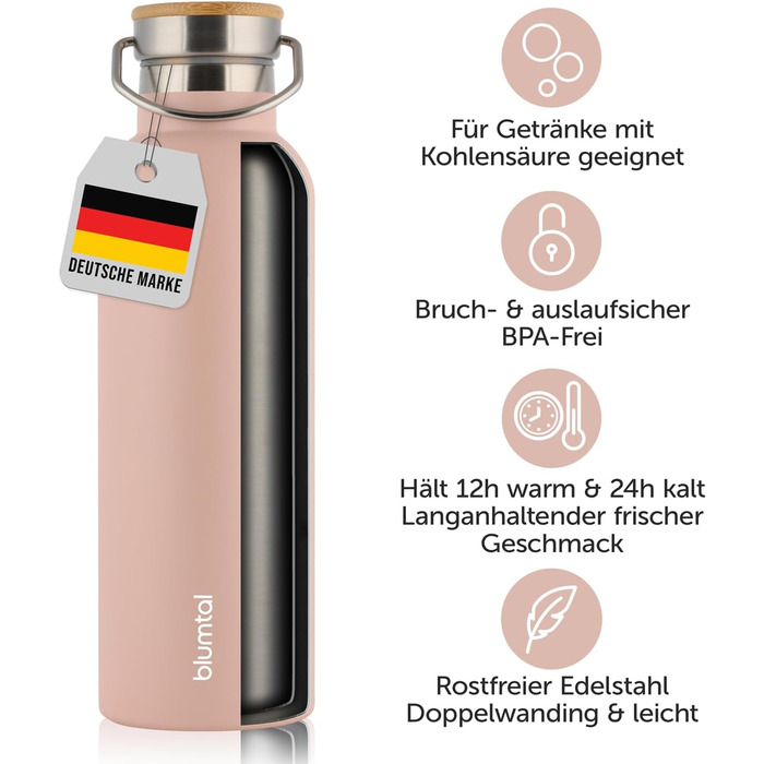 Термосфляка Blumtal 1л з нержавіючої сталі, подвійні стінки, ізоляція, без BPA, зелений колір