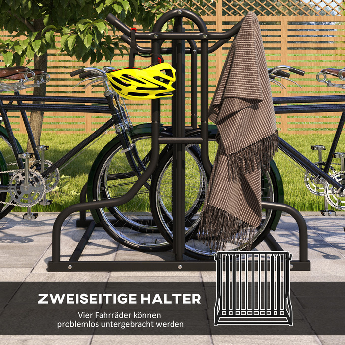 DURHAND Bicycle Stand Multi-Stand Колісна підставка Атмосферостійка підставка для 4 велосипедів, двостороння, сталева 90 x 80 x 80 см, чорна | Аосом