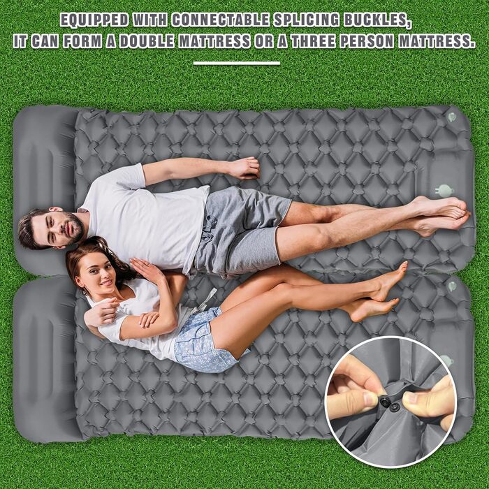 AQXONG Килимок для сну самонадувний, водонепроникний, з насосом та подушкою, ультралегкий, для кемпінгу, подорожей та відпочинку на природі - сірий