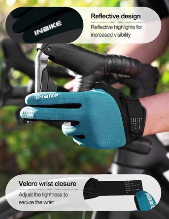 Велосипедні рукавички INBIKE для чоловіків, 2 пальці, сенсорний екран, ударостійкі, дихаючі, IHC406 (Блакитний, S)