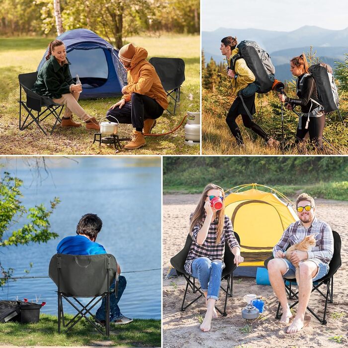 Крісло для кемпінгу Hausprofi складне, 150 кг, чорне. Зручне, з сумкою для перенесення, для пікніків, відпочинку на природі та риболовлі