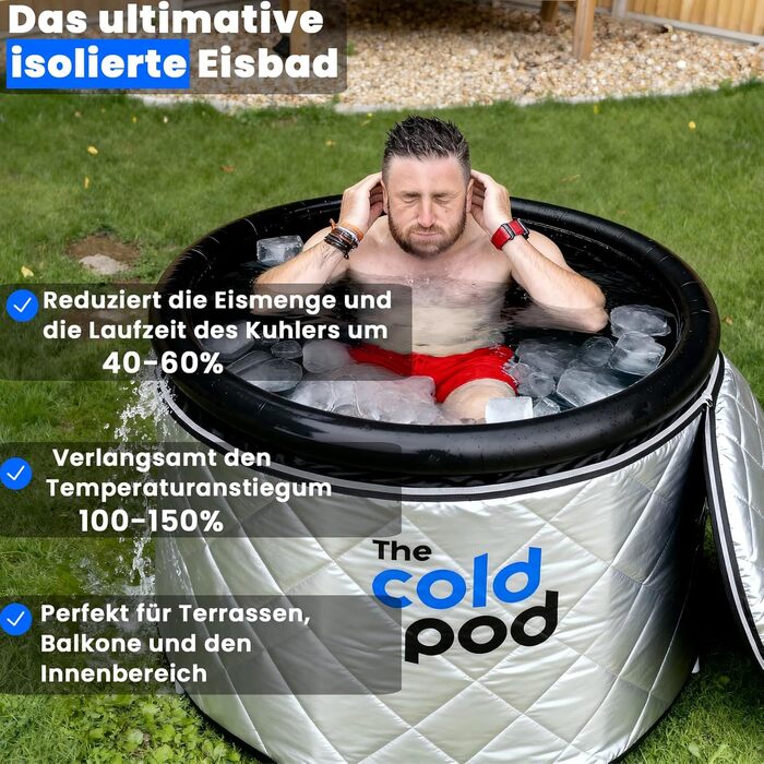 Ейсбад Тонне для атлетів з криотерапією, портативна ванна для льоду, Cold Pod, 75 см, з кришкою