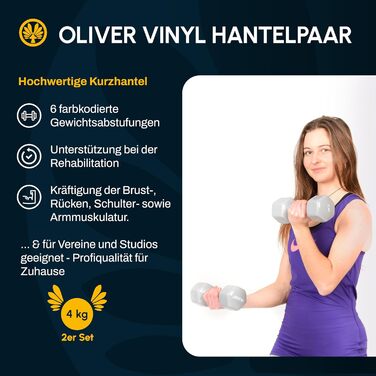 Гантелі вінілові Oliver, 2 шт по 4 кг, набір різної ваги