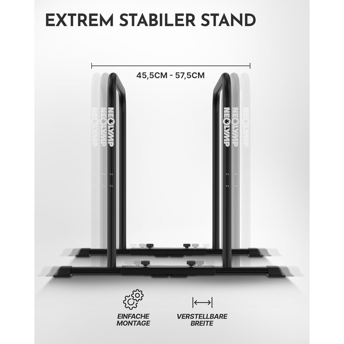 NEOLYMP Dip Station для віджимань: 400 кг, регульована ширина, з E-Book, антиковзні ніжки. Комплект для фітнесу вдома (турнік + еластична стрічка)