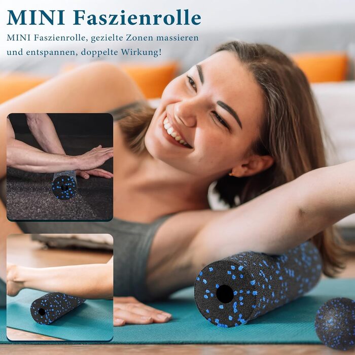 Набір ролерів для м'язів: Foam Roller, м'ячик для фасції, міні ролер, дуобол для йоги та фасціального тренінгу (синій)