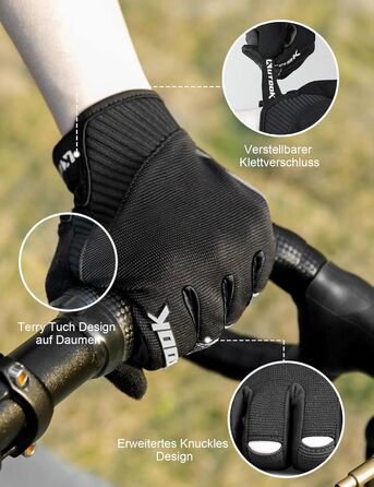 Велосипедні рукавички KUTOOK: антиковзаючі, амортизуючі, з підтримкою сенсорного екрану. Ідеально для MTB, шосе, гонок, даунхілу та хайкінгу (Чорний, L)
