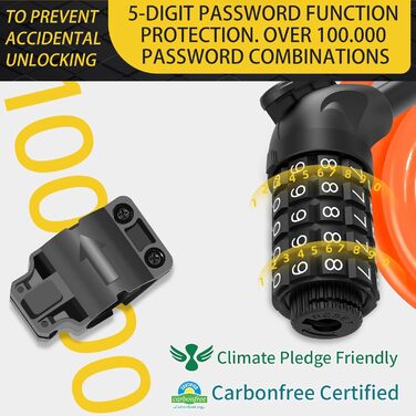 Замки для велосипеда з кодом 12 мм/120 см, протиугінний кабельний замок з 5-значним кодом, вологостійкий числовий замок-кабель для велосипеда, електровелосипеда, дитячої коляски, драбини (Чорний) (Оранжевий)